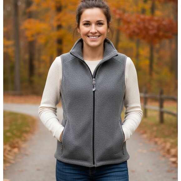 LL Bean Size M Fleece Vest Full Zip Gray Polartec Pockets Outdoors Gorpcore - Picture 1 of 9